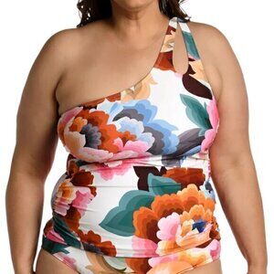 La Blanca Floral Rhythm One Shoulder Keyhole Tankini Top